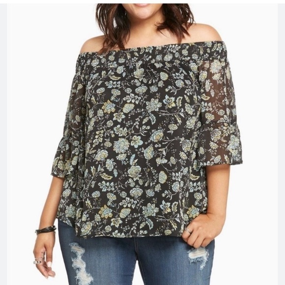 torrid Tops - Torrid Off The Shoulder Chiffon Floral Blouse